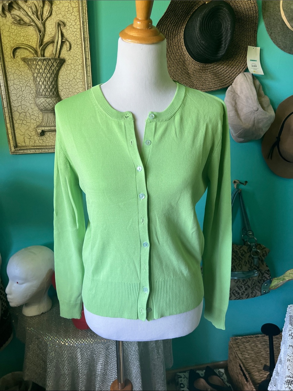 Joseph A Bright Lime Green Button-Front Cardigan